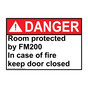 ANSI DANGER Room protected by FM200 In case of fire Sign ADE-29255