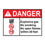 ANSI DANGER Explosive Gas No Smoking Within 20 Feet Sign with Symbol ADE-2870
