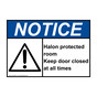 ANSI NOTICE Halon Protected Room Keep Door Closed Sign with Symbol ANE-6881