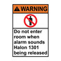 Portrait ANSI WARNING Alarm Sounds Halon 1301 Being Released Sign with Symbol AWEP-2195