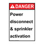Portrait ANSI DANGER Power disconnect & sprinkler activation Sign ADEP-31057