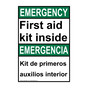 English + Spanish ANSI EMERGENCY First Aid Kit Inside Sign AEB-16663