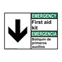 English + Spanish ANSI EMERGENCY First Aid Kit Sign With Symbol AEB-3060