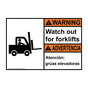 English + Spanish ANSI WARNING Watch Out For Forklifts Symbol Sign With Symbol AWB-6410