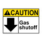 ANSI CAUTION Gas shutoff [down arrow] Sign with Symbol ACE-28811