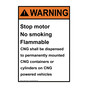 Portrait ANSI WARNING Stop motor No smoking Flammable Sign AWEP-31294