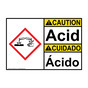 English + Spanish ANSI CAUTION Acid - Ácido Sign with GHS Symbol ACB-27825