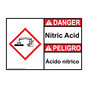 English + Spanish ANSI DANGER Nitric Acid - Ácido nítrico Sign with GHS Symbol ADB-27875