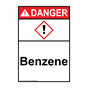 Portrait ANSI DANGER Benzene Sign with GHS Symbol ADEP-38129