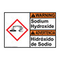 English + Spanish ANSI WARNING Sodium Hydroxide - Hidróxido de Sodio Sign with GHS Symbol AWB-27885
