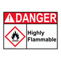 ANSI DANGER Highly Flammable Sign with GHS Symbol ADE-27869
