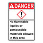 Portrait ANSI DANGER No Flammable Liquids Allowed In Area Sign with GHS Symbol ADEP-27876
