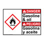 English + Spanish ANSI DANGER Gasoline & oil - Gasolina y aceite Sign with GHS Symbol ADB-27861