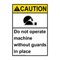 Portrait ANSI CAUTION Do Not Operate Machine Without Guards Sign with Symbol ACEP-2345