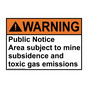 ANSI WARNING Public Notice Area subject to mine subsidence Sign AWE-31198