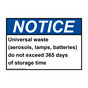 ANSI NOTICE Universal waste (aerosols, lamps, batteries) Sign ANE-31693