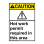 Portrait ANSI CAUTION Hot Work Permit Required In This Area Sign with Symbol ACEP-3890