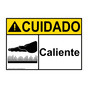 Spanish ANSI CAUTION Hot Sign With Symbol ACS-3835