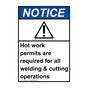 Portrait ANSI NOTICE Hot Work Permits Required For Welding Sign with Symbol ANEP-3895