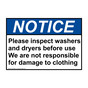 ANSI NOTICE Please inspect washers and dryers before Sign ANE-30594