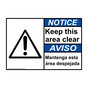 English + Spanish ANSI NOTICE Keep This Area Clear Sign With Symbol ANB-4165