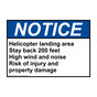 ANSI NOTICE Helicopter landing area Stay back 200 feet Sign ANE-38163