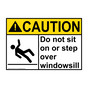 ANSI CAUTION Do not sit on or step over windowsill Sign with Symbol ACE-33116