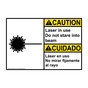 English + Spanish ANSI CAUTION Laser In Use Do Not Stare Beam Sign With Symbol ACB-4220