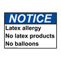 ANSI NOTICE Latex allergy No latex products No balloons Sign ANE-33238