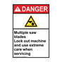 Portrait ANSI DANGER Multiple saw blades Sign with Symbol ADEP-32799