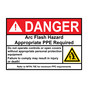 ANSI NFPA 70E DANGER Arc Flash Hazard Appropriate PPE Required Sign with Symbol ADE-9619