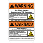 English + SpanishANSI NFPA 70E WARNING Arc Flash Hazard Appropriate PPE Required Sign With Symbol AWB-9619
