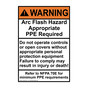 Portrait ANSI NFPA 70E WARNING Arc Flash Hazard PPE Require Sign AWEP-9618