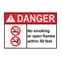 ANSI DANGER No Smoking Or Open Flames Within 50 Feet Sign with Symbol ADE-4815