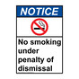 Portrait ANSI NOTICE No Smoking Under Penalty Of Dismissal Sign with Symbol ANEP-4830