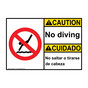 English + Spanish ANSI CAUTION No Diving Sign With Symbol ACB-9417