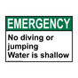 ANSI EMERGENCY No diving or jumping Water is shallow Sign AEE-50063