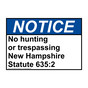 ANSI NOTICE No hunting or trespassing Sign ANE-34288-NewHampshire