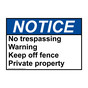 ANSI NOTICE No trespassing Warning Keep off fence Private Sign ANE-34467