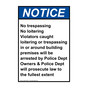 Portrait ANSI NOTICE No trespassing No loitering Violators Sign ANEP-34393