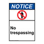 Portrait ANSI NOTICE No Trespassing Sign with Symbol ANEP-4915