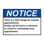 ANSI NOTICE There is a $25 charge for missed appointments Sign ANE-33967