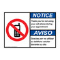 English + Spanish ANSI NOTICE Thank you for not using your cell phone Sign With Symbol ANB-9548
