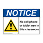 ANSI NOTICE No cell phone or tablet use Sign with Symbol ANE-35244
