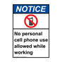 Portrait ANSI NOTICE No personal cell phone Sign with Symbol ANEP-35251