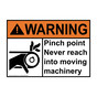 ANSI WARNING Pinch point Never reach into Sign with Symbol AWE-32874