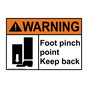 ANSI WARNING Foot Pinch Point Keep Back Sign with Symbol AWE-9490