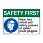 ANSI SAFETY FIRST Wear face shield with safety Sign with Symbol ASE-36418