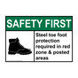ANSI SAFETY FIRST Steel toe foot protection required Sign with Symbol ASE-35973