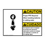 English + Spanish ANSI CAUTION Proper PPE Required When handling batteries Sign With Symbol ACB-2995-R